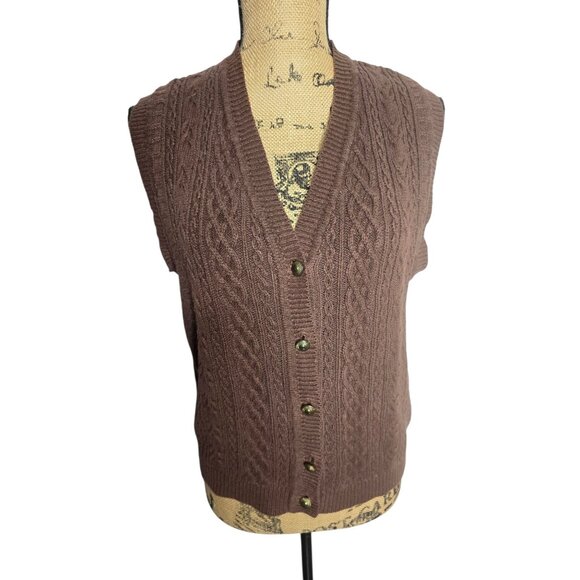 Vintage Brown Expresso Cable Knit Seater Vest Preppy Classic - Picture 1 of 10